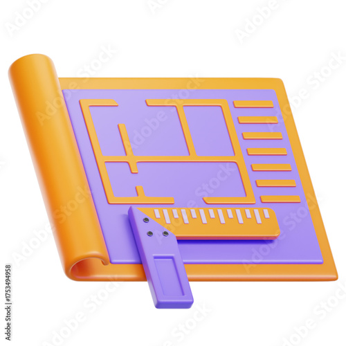 Blueprint and drafting tools representing architectural planning and design concepts for construction and engineering projects