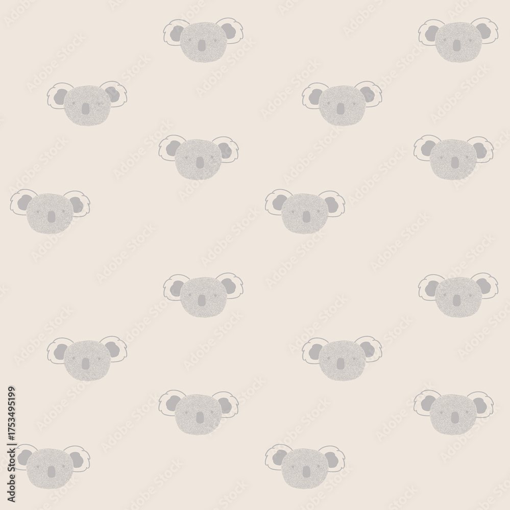 Obraz premium Minimalist koala face seamless pattern. Simple and cute Australian animal head background for a baby nursery. Scandinavian style illustration for modern fabric, wallpaper, or kids' textile print.