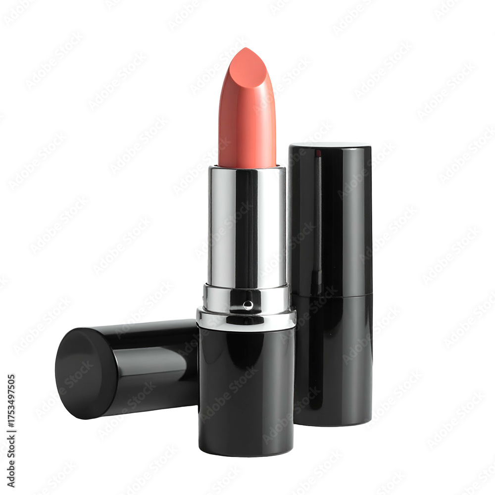 Obraz premium Lipstick tubes in varying positions one opened, one capped, and another lying down