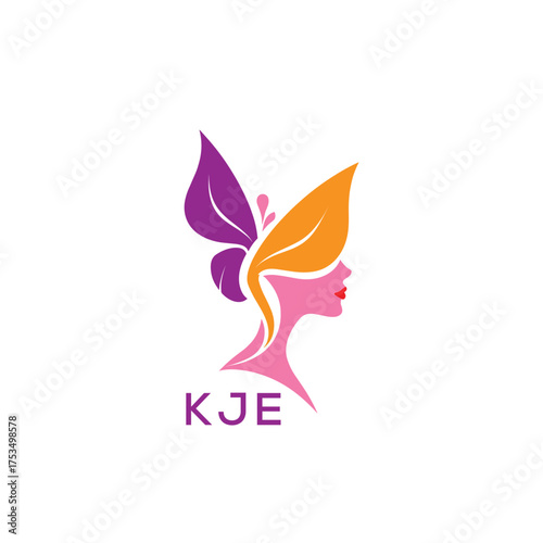 KJE Elegant Butterfly Woman Logo Design.  Beauty and Wellness Brand Identity   Feminine Salon and Cosmetic Symbol
