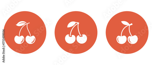 Cherry Icon Set Simple Fresh Fruit Design Element Graphic Resource, vector illustration