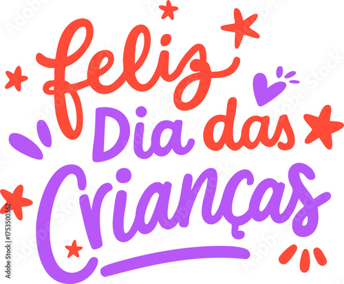 Feliz dia das Crianças Lettering feito a mão português brasil vetor