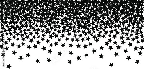 Vector art of a cascade of black stars falling from the top of the frame, isolated on a