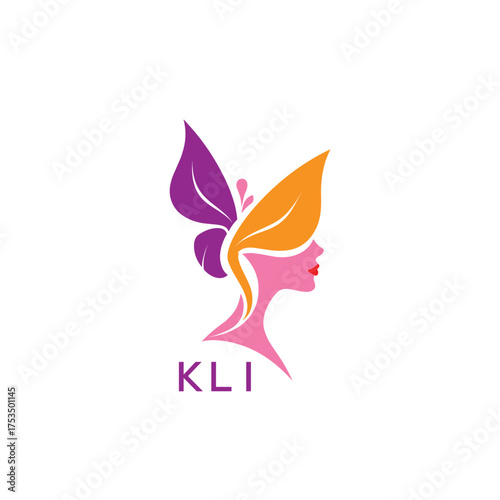 KLI Elegant Butterfly Woman Logo Design.  Beauty and Wellness Brand Identity   Feminine Salon and Cosmetic Symbol
