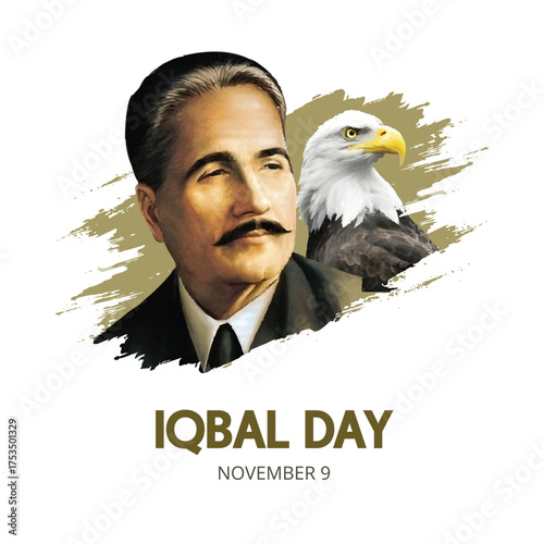 Iqbal day, 9th november. Allama iqbal national poet of Paikistan , editorial design suitable for posters and banner 