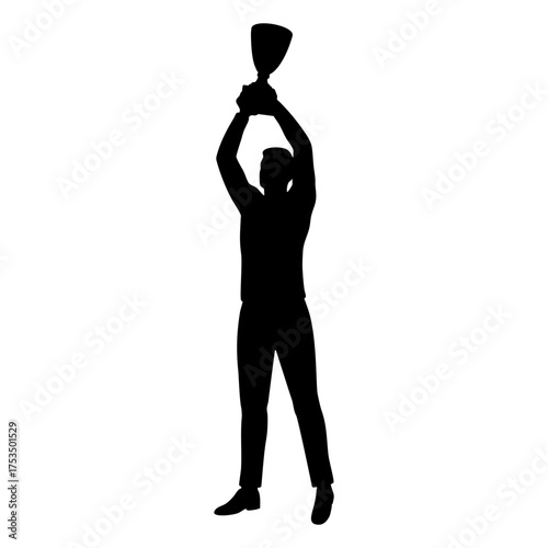 Man Winner Holding Trophy Silhouette Illustration