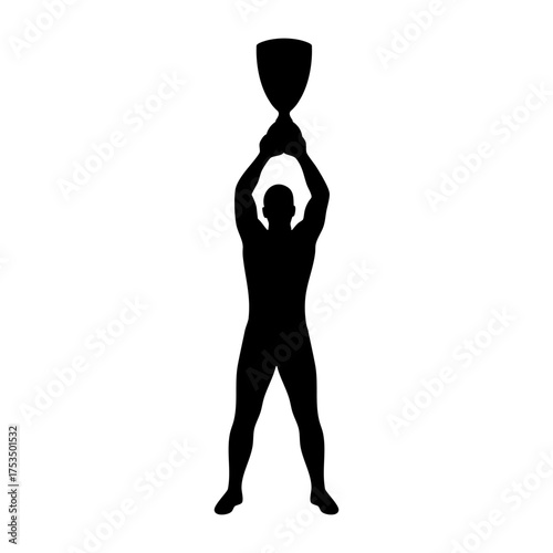Man Winner Holding Trophy Silhouette Illustration