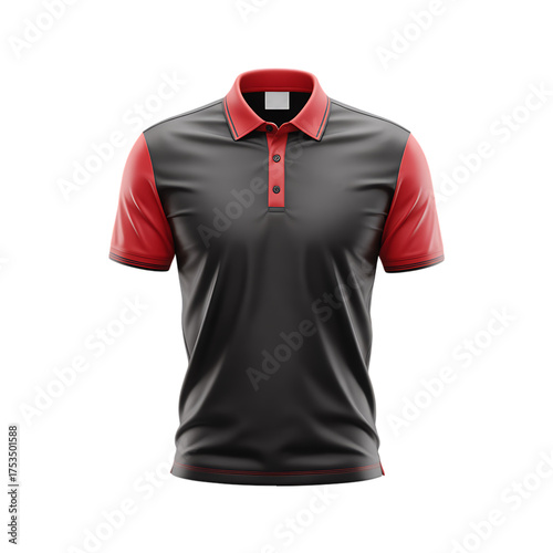 Modern black and red polo shirt design isolated on transparent background