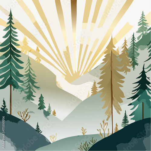 Magischer Wald mit Lichtstrahlen