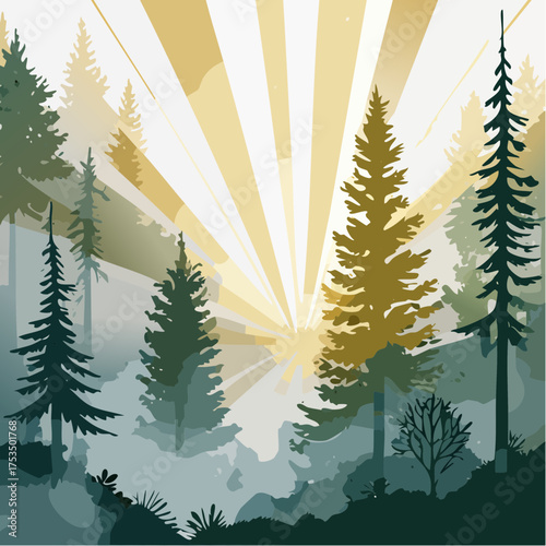 Magischer Wald mit Lichtstrahlen