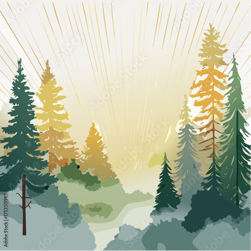 Magischer Wald mit Lichtstrahlen