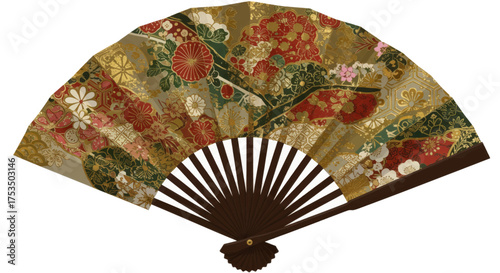 Elegant Japanese Hand Fan adorned with floral patterns and intricate detailing, a beautiful cultural accessory