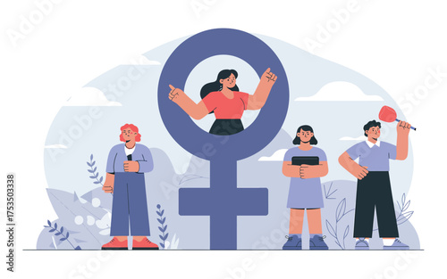 Empowering women symbolizing gender equality and female strength with diverse representation