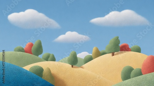 Fantasy foam hills under whimsical clouds conjure playful dreams, perfect for Dia del Ninos or World Play Day backdrops