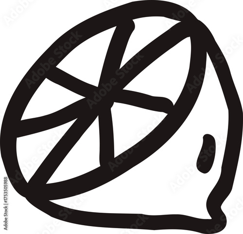 Whimsical lemon line art doodle. Whimsy citrus slice fruit. Vector outline illustration