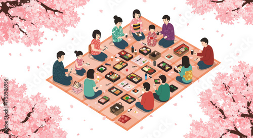 Japanese Cherry Blossom Picnic Gathering - A Joyful Family and Friends Celebration