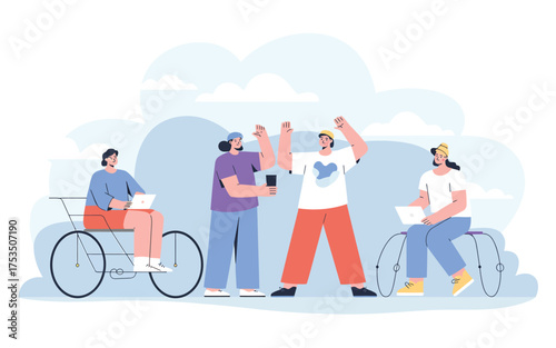 Diverse community volunteers engage in activities promoting togetherness and volunteering