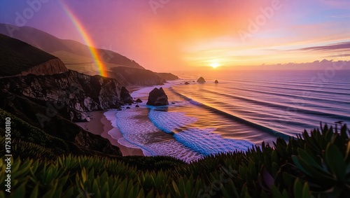 Coastal Serenity - A Rainbows Embrace over Cannon Beach.