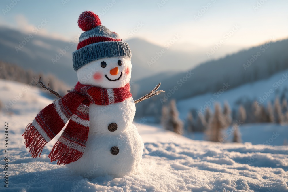 Obraz premium Cute Snowman Decorated for Christmas Outdoors