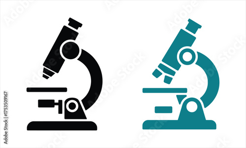 Two microscopes black and teal for scientific or medical use