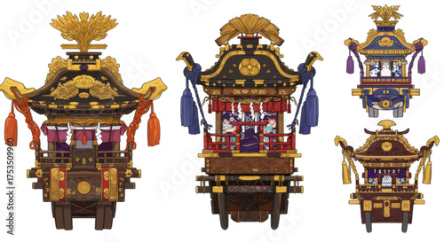 Japanese Festival Floats A190 EPS Vector Art A Collection of Ornate Traditional Parade Carriages