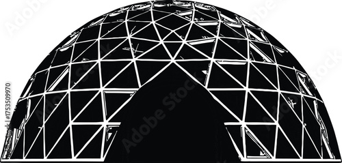 Geodesic dome structure on a plain background, architectural design