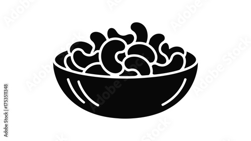 Simple black and white icon of a bowl filled with cashew nuts