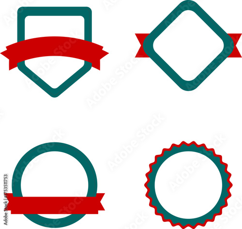 Red and green ribbon label badges set – vector empty frames