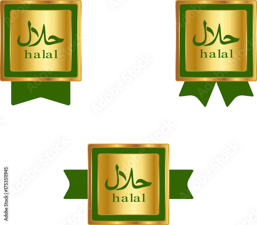 Halal certification badges – green and gold labels set