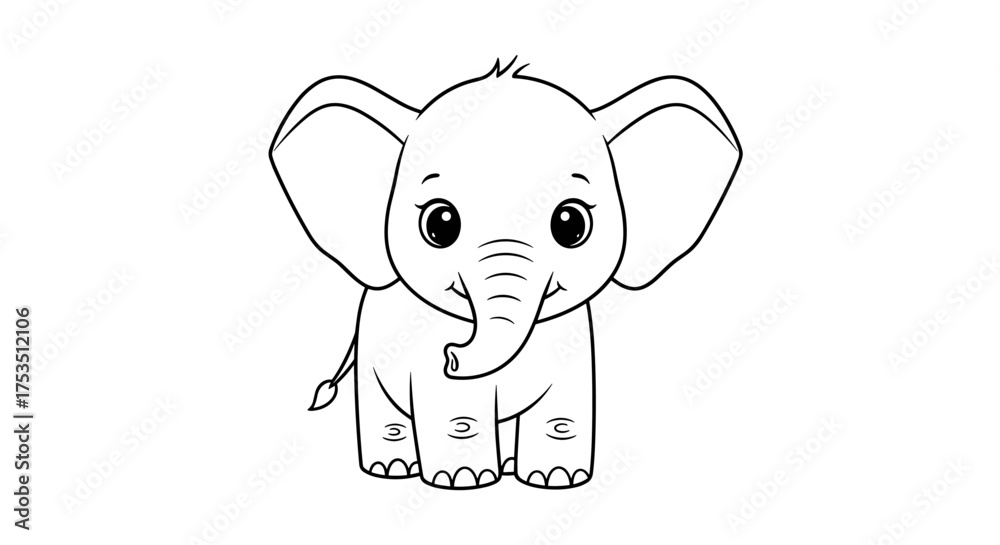 Naklejka premium A cute baby elephant ready to be colored in for fun and creativity.