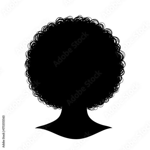 Abstract silhouette of a person with voluminous curly hair isolated on white background