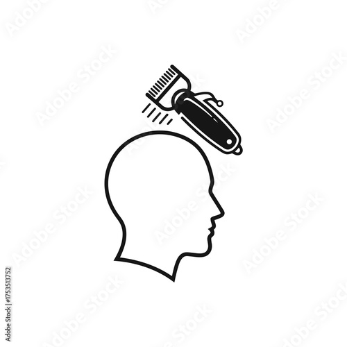 Silhouette of a human head with a hair clipper cutting hair isolated on white background silhouette