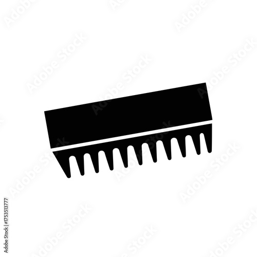 Black silhouette of a comb with wide teeth isolated on white background