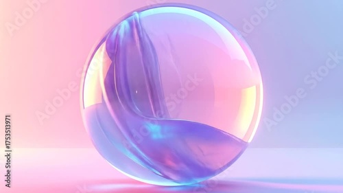 Abstract 3 d sphere with iridescent colors and reflective surfaces