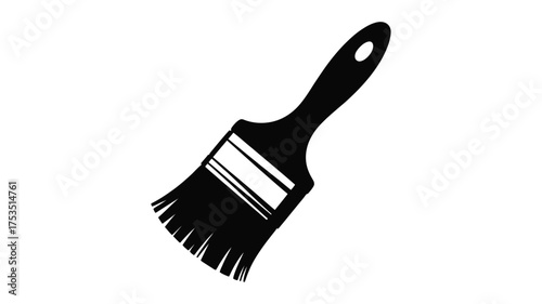 Black silhouette of a paintbrush with bristles angled for painting on a white background