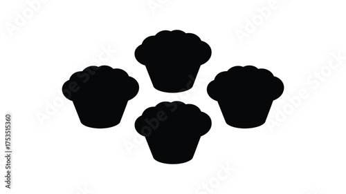 Four black silhouette cupcakes arranged in a diamond shape on a white background
