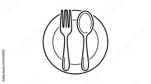 Simple line art illustration of a plate with fork and spoon ready for a meal