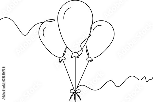 one line art Balloons vector illustration. line art, one continuous line, simple, hand drawn and sketch style. for icons, symbols, signs or logos. PNG