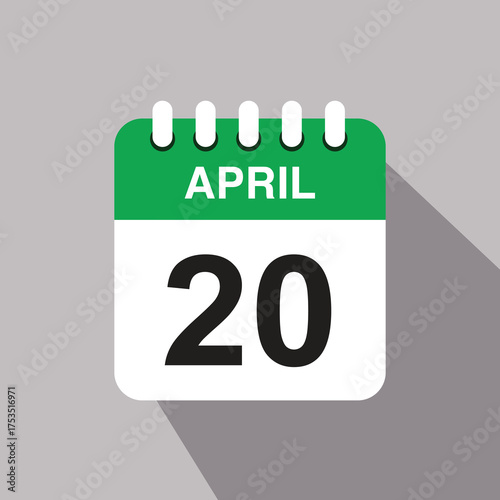 20 april calendar date icon. vector illustration with shadow design