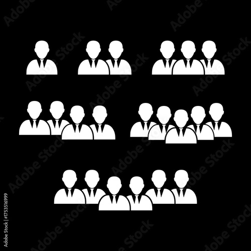People group icon set isolated on black background