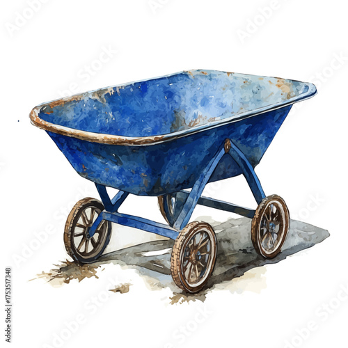 Wheelbarrow, watercolor clipart vector, isolated on a white background.