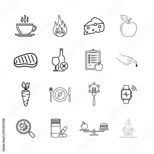 Nutrition Line Icon Set Vol. 1 | Healthy Food, Diet, and Vitamins Outline Vector Pack