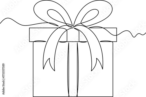 one line art Giftbox vector illustration. line art, one continuous line, simple, hand drawn and sketch style. for icons, symbols, signs or logos. PNG