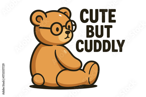 Cute teddy bear character with glasses sitting and exuding a cuddly charm in a playful design