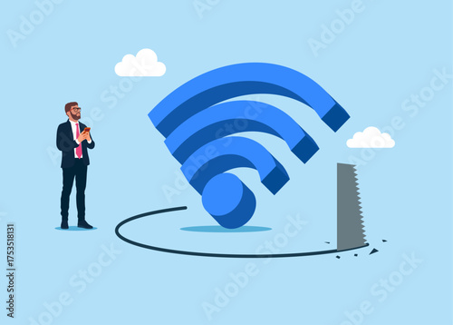 Theft Wi-fi.  Wi-fi connection, insecure network or hotspot. Vector flat illustration