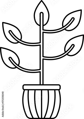 Potted Plant Line Icon Minimal Indoor Plant, Leaf, and Pot Symbol