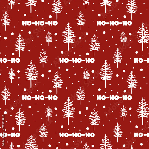 Seamless Christmas pattern with tree and ho-ho-ho