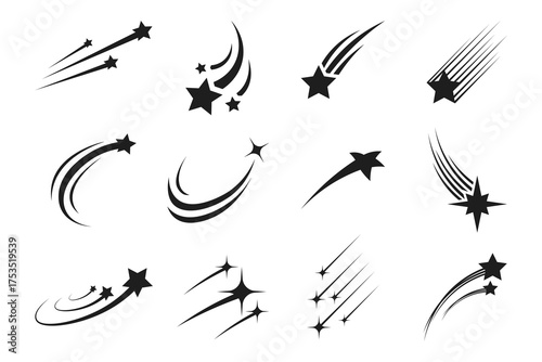 Shooting Star Silhouette Set — Falling Star Vector Icons Collection