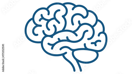Stylized blue outline of a human brain
