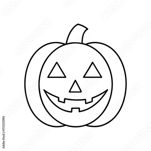 A simple line drawing of a jackolantern with a triangular nose and eyes, and a toothy grin for halloween coloring page